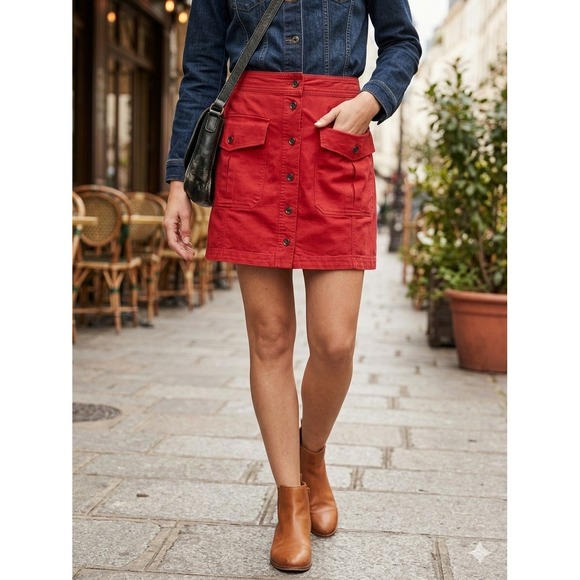 Banana Republic Factory Dresses & Skirts - Banana Republic Linen Blend Utility Skirt Button Front Cargo Pocket Red 6